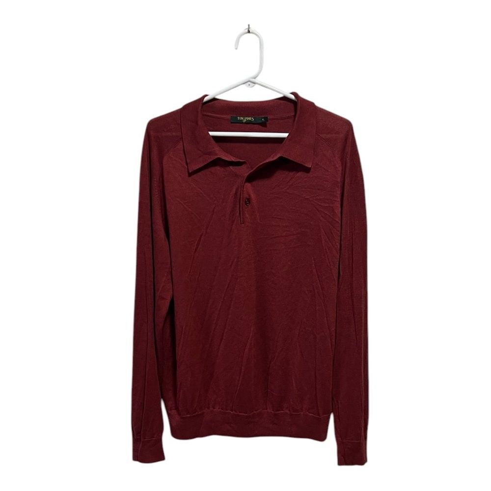 Tom James Red Collared Button Lightweight Silk & Cashmere Blend Sweater Size XL